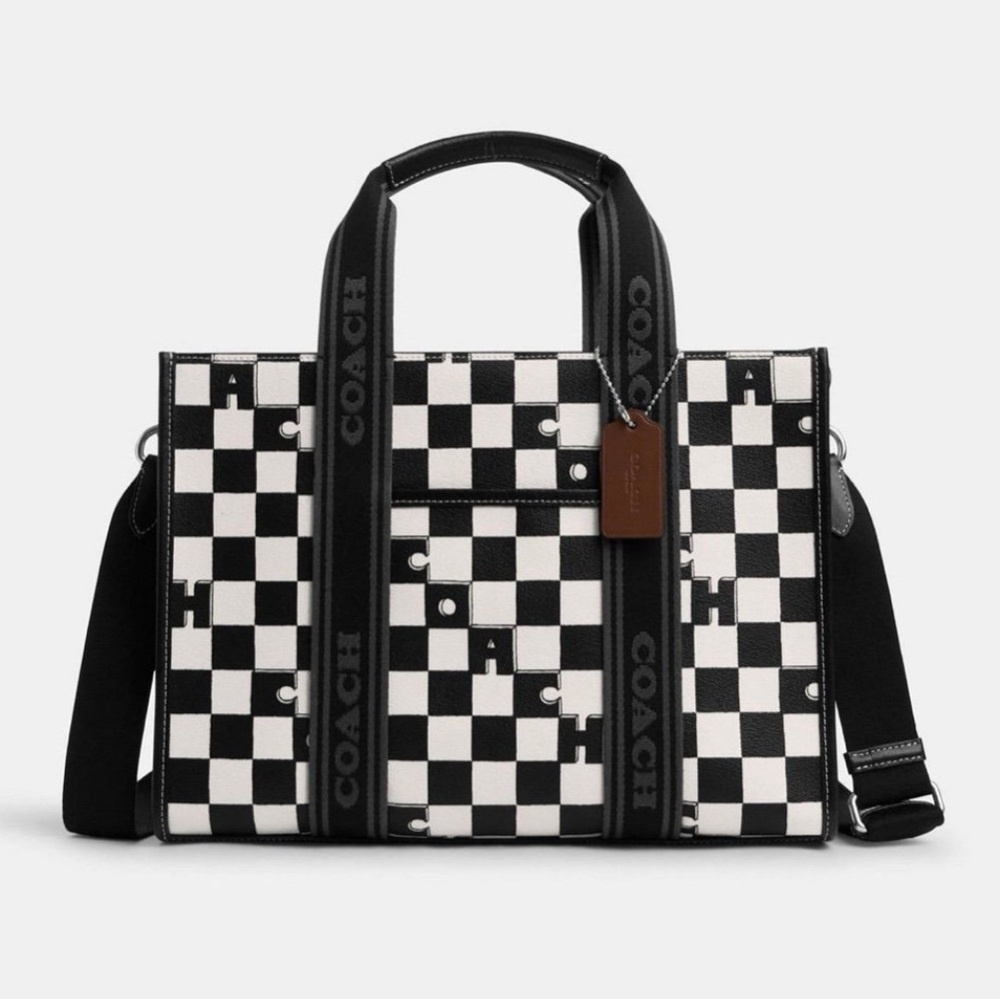 NWT Coach Smith Tote With Checkerboard Print Black and White CR101